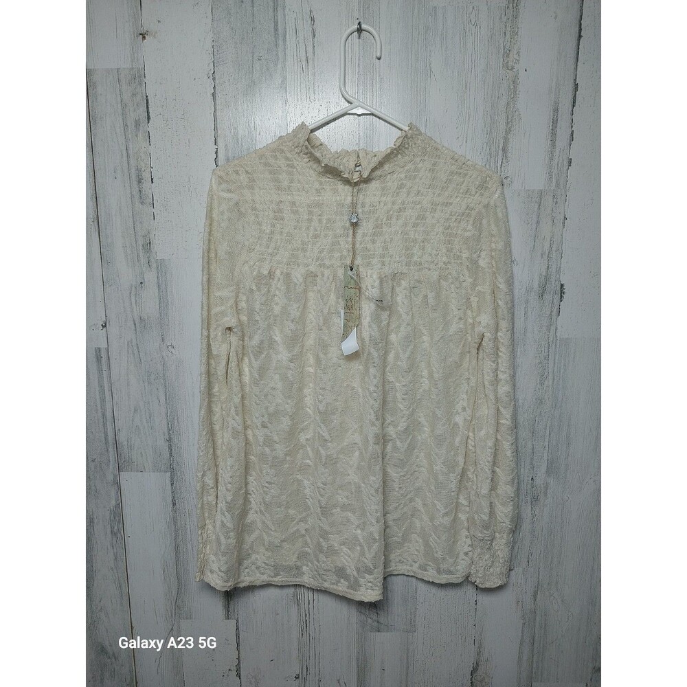 BKE Lace Peasant Blouse cream boho Gimmicks brand top long sleeve shirt Small